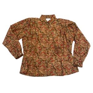 Evan Picone Paisley Blouse Peplum Button Down Collar Size XL 16